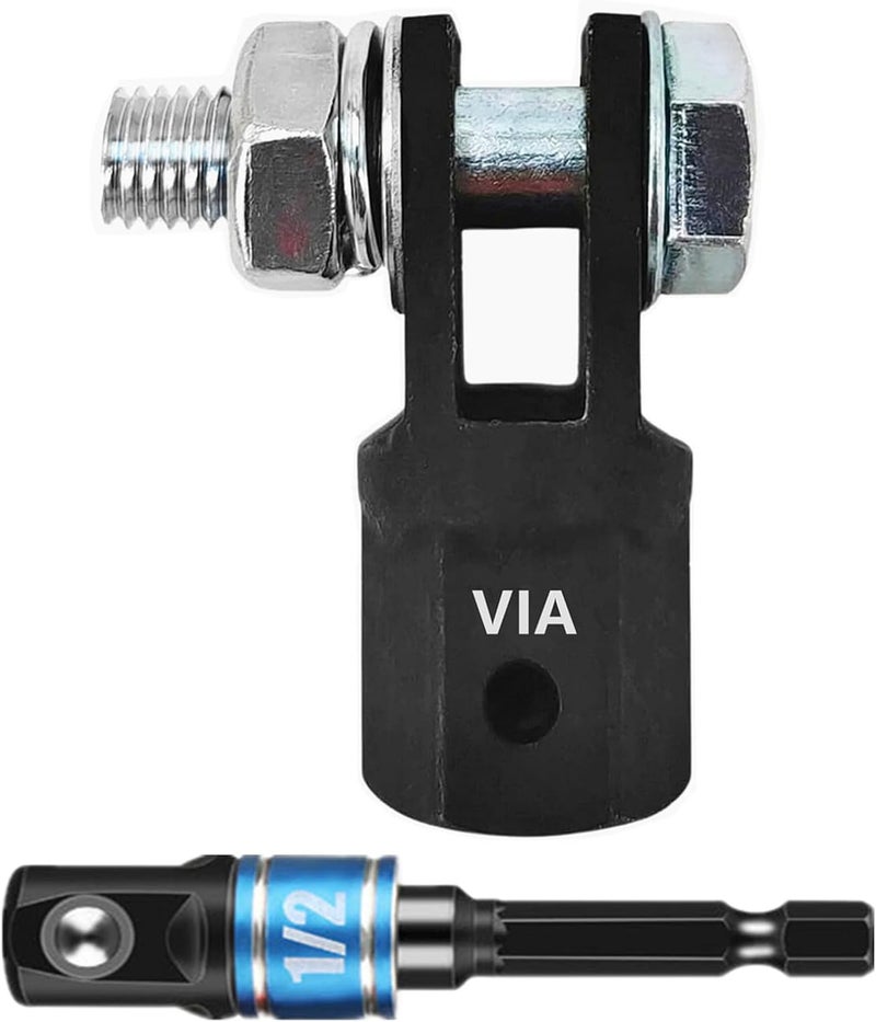 VIATOOLS 1/2" Scissor Jack Adapter for Use with 1/2 Inch Drive/Impact Drills/Ratchet or Standard Drive Sockets or 13/16 Inch Lug Wrench (2 Pcs Set Black) - Image 1